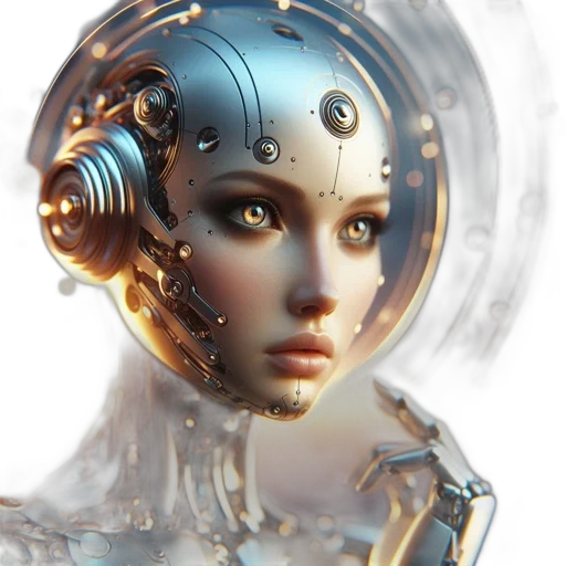 robot, face, mask, jewelry, cyberpunk, concept art, 3d render, fantasy art transparent PNG cut-out