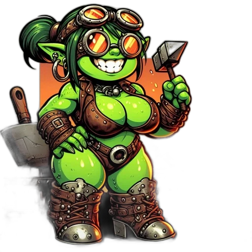staff, concept art, fantasy art, pixel art, comic book art, goblin-like, creature, steampunk transparent PNG cut-out