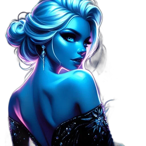 dress, comic book art, fantasy art, concept art, cartoon, neon lights, blue, neon transparent PNG cut-out