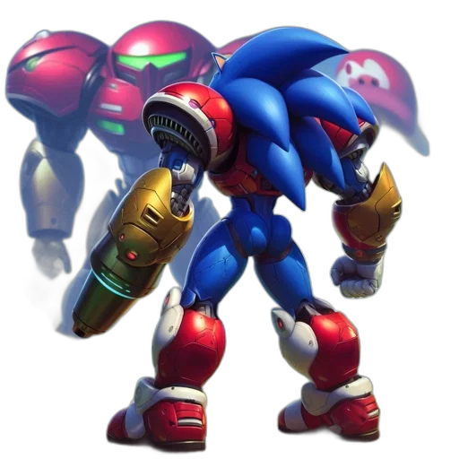 robot, creature, weapon, animal, concept art, 3d render, pixel art, blue transparent PNG cut-out