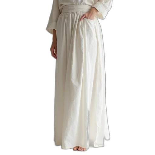 dress, white, linen, long, skirt transparent PNG cut-out