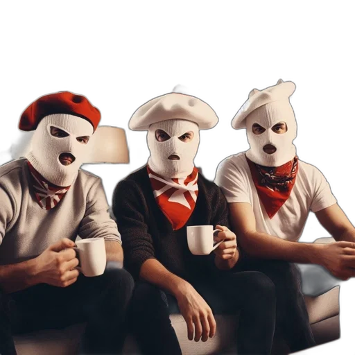 mask, hat, concept art, 3d render, fire, three, masked, individuals transparent PNG cut-out