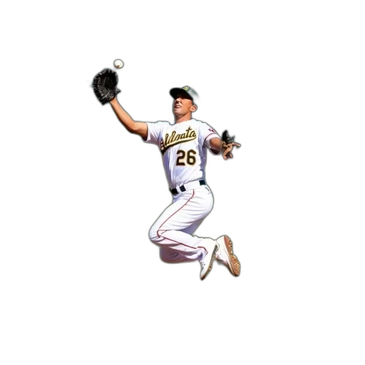 cartoon, concept art, pixel art, baseball, player, mid-air, attempting, catch transparent PNG cut-out