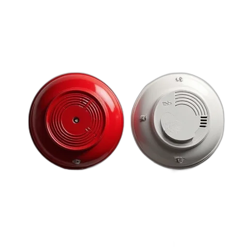 3d render, red, two, fire, smoke, detectors, one, showing transparent PNG cut-out