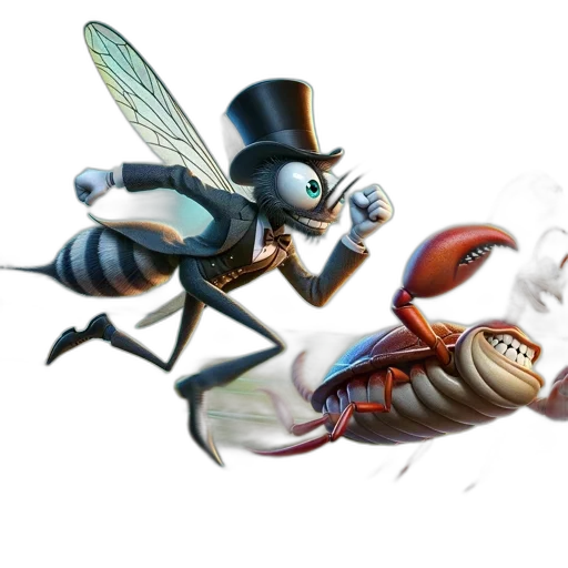concept art, fantasy art, 3d render, two, animated, characters, suited, insect transparent PNG cut-out