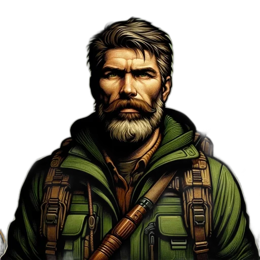 face, comic book art, pixel art, concept art, fantasy art, earth tones, green, rugged transparent PNG cut-out