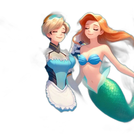 pixel art, concept art, fantasy art, watercolor, underwater, blue, pastel, two transparent PNG cut-out