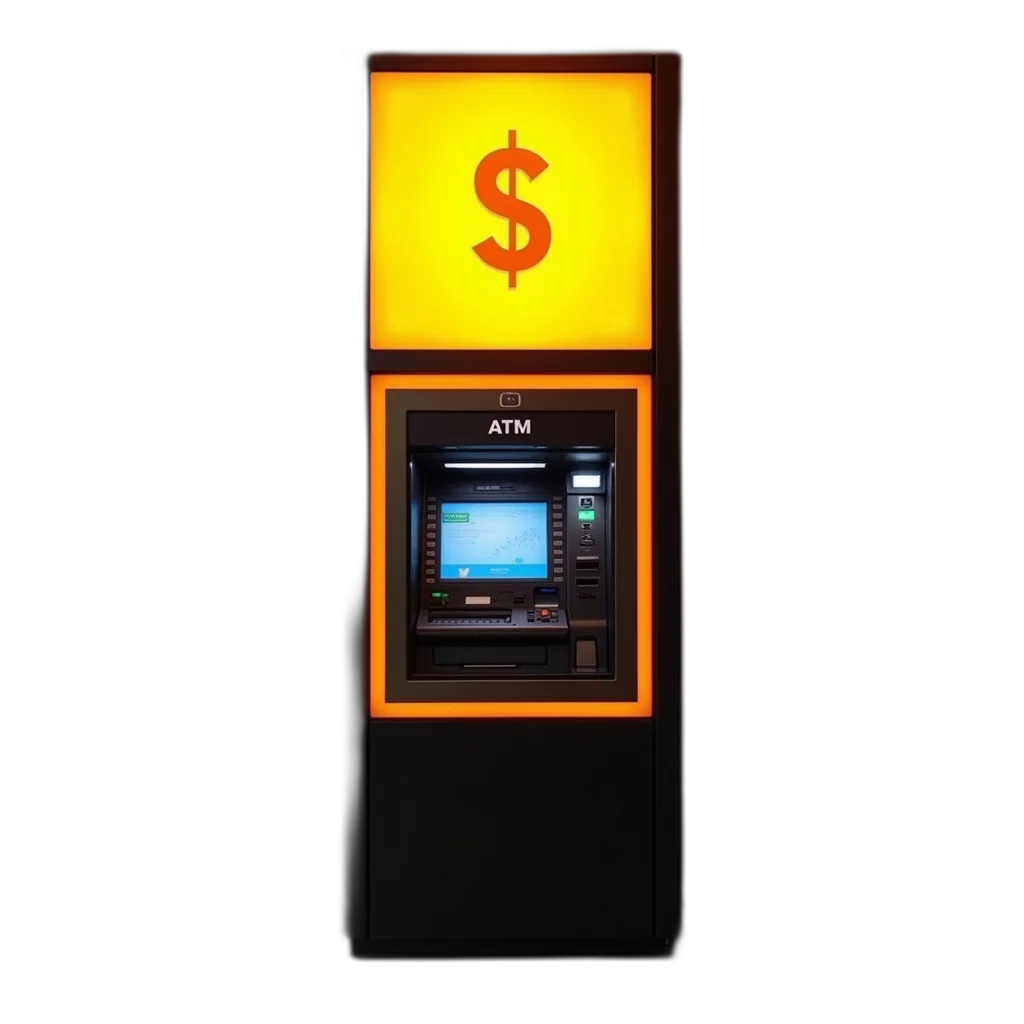 robot, cyberpunk, vaporwave, modern, atm, sleek, design, large transparent PNG cut-out