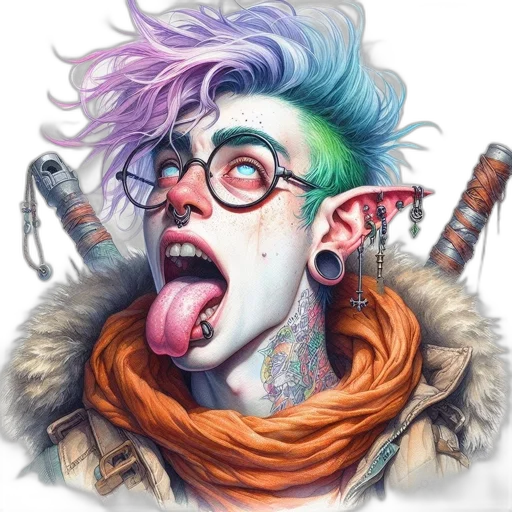face, creature, fantasy art, comic book art, concept art, watercolor, colorful, diverse transparent PNG cut-out