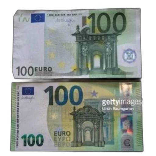 3d render, concept art, two, 100, euro, banknotes, side, top transparent PNG cut-out