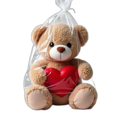 plush, teddy, bear, heart-shaped, patch, chest, wrapped, clear transparent PNG cut-out