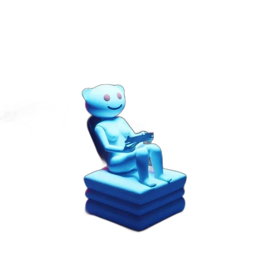 robot, furniture, staff, 3d render, concept art, pixel art, vaporwave, blue transparent PNG cut-out