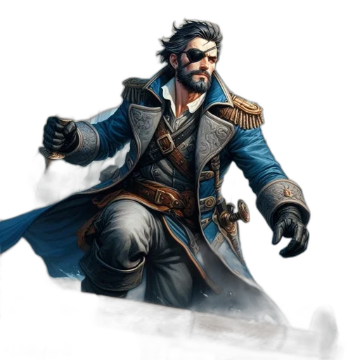 sword, fantasy art, concept art, comic book art, photorealistic, blue, rugged, pirate transparent PNG cut-out