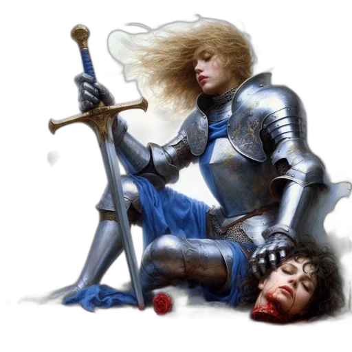 sword, weapon, fantasy art, concept art, comic book art, pixel art, blue, female transparent PNG cut-out
