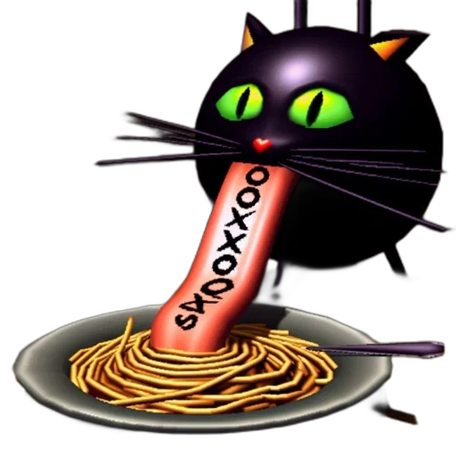 food, staff, cartoon, 3d render, concept art, animated, black, cat transparent PNG cut-out
