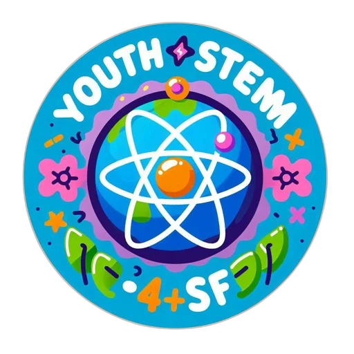 staff, colorful, emblem, features, stylized, atom, surrounded, flowers transparent PNG cut-out