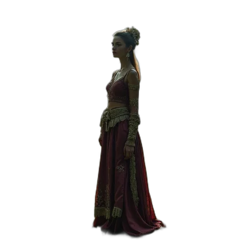 dress, staff, crown, jewelry, concept art, 3d render, fantasy art, pixel art transparent PNG cut-out