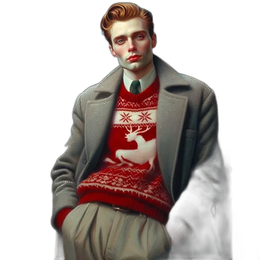 jacket, face, concept art, pixel art, fantasy art, photorealistic, snow, red transparent PNG cut-out