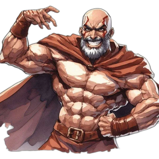 comic book art, concept art, fantasy art, anime, image, showcases, muscular, bald transparent PNG cut-out