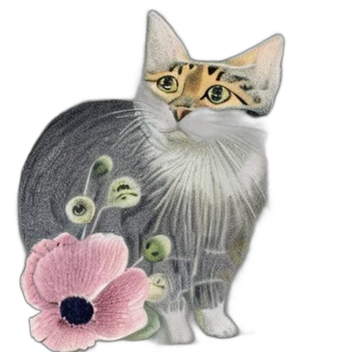 animal, flower, staff, photorealistic, watercolor, pencil sketch, oil painting, gray transparent PNG cut-out
