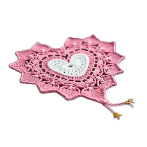 jewelry, close-up, view, glass, table, crocheted, heart-shaped, doily transparent PNG cut-out