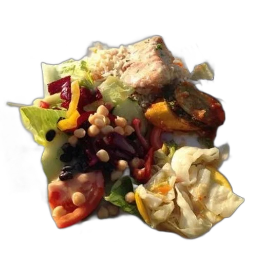 food, photorealistic, plate, colorful, vegetables, beans, rice, fish transparent PNG cut-out