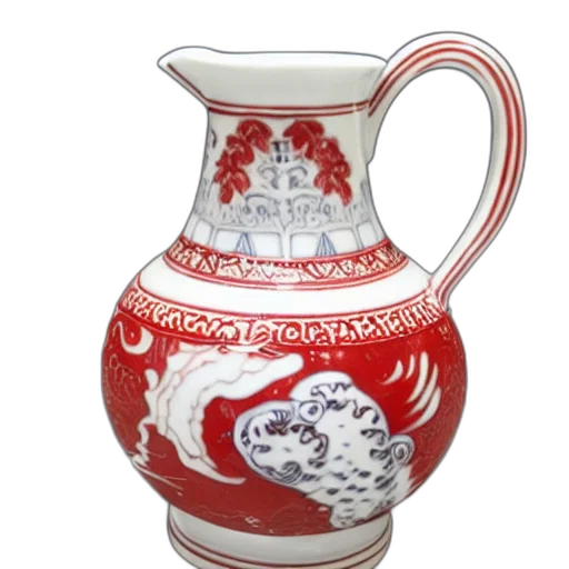 photorealistic, 3d render, red, white, porcelain, jug, abraxas, iconography transparent PNG cut-out