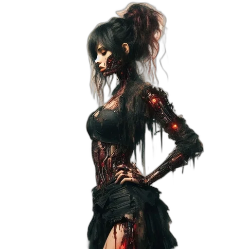 dress, staff, concept art, fantasy art, comic book art, pixel art, dark, red transparent PNG cut-out