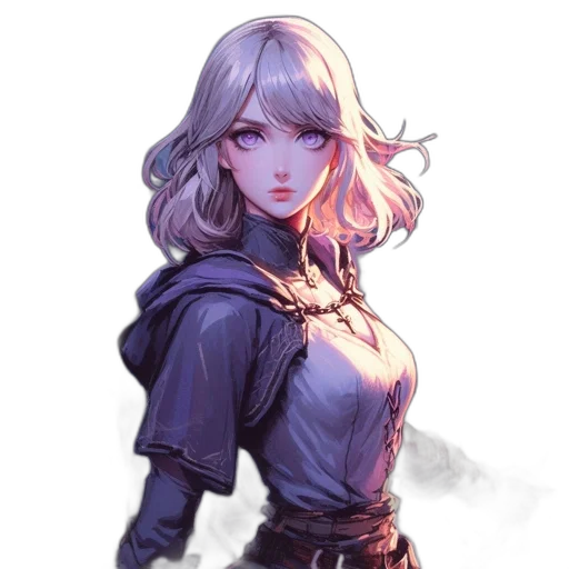 jacket, staff, face, sword, fantasy art, concept art, anime, watercolor transparent PNG cut-out