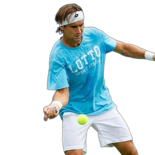 photorealistic, tennis, player, blue, lotto, shirt, white, shorts transparent PNG cut-out