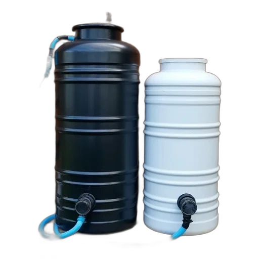 bottle, 3d render, concept art, black, water, tank, blue, hose transparent PNG cut-out