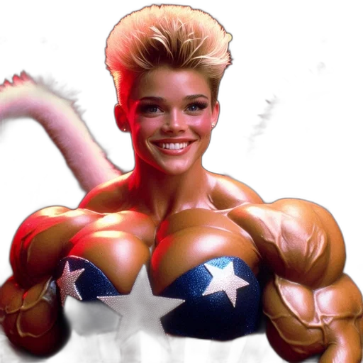 comic book art, concept art, photorealistic, cartoon, female, bodybuilder, smile, wears transparent PNG cut-out
