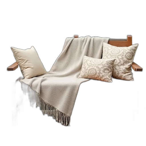 furniture, earth tones, monochrome, wooden, bench, beige, blanket, two transparent PNG cut-out