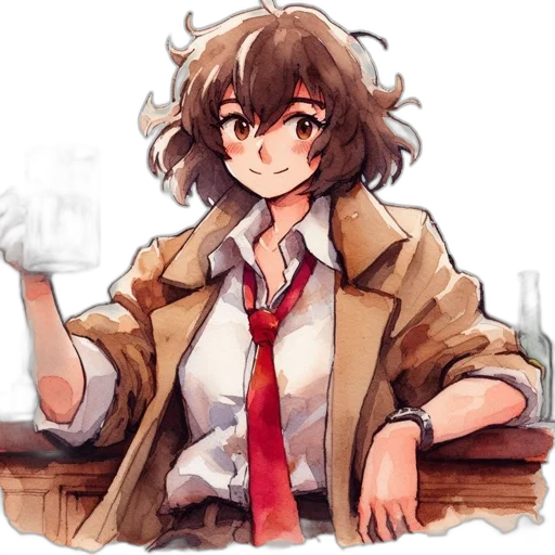 jacket, staff, dress, face, watercolor, anime, concept art, pixel art transparent PNG cut-out
