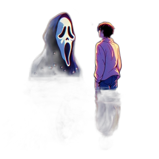 mask, jacket, face, creature, concept art, vaporwave, watercolor, comic book art transparent PNG cut-out