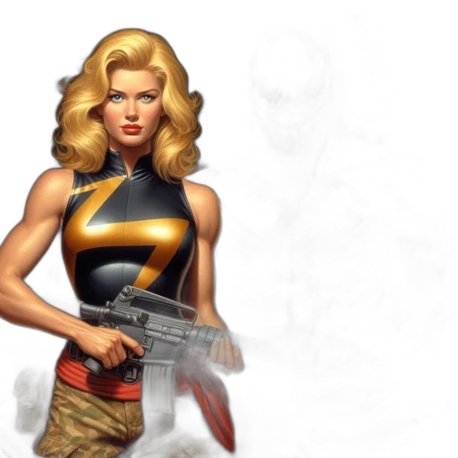 weapon, comic book art, concept art, cartoon, pixel art, blonde, woman, confident transparent PNG cut-out