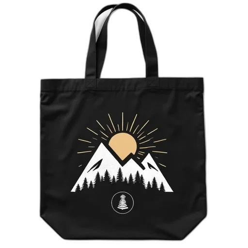black, tote, bag, white, mountain, landscape, design, featuring transparent PNG cut-out