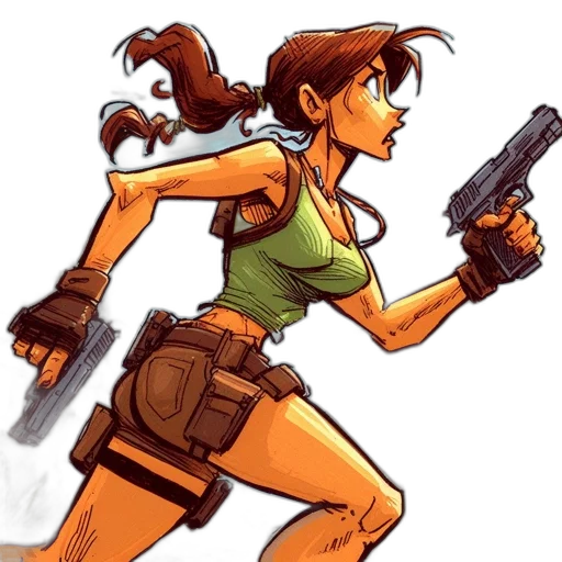 weapon, comic book art, concept art, pixel art, cartoon, green, animated, heroine transparent PNG cut-out