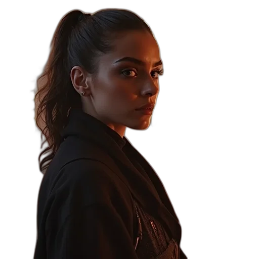 jacket, staff, face, dress, concept art, photorealistic, neon lights, dark transparent PNG cut-out