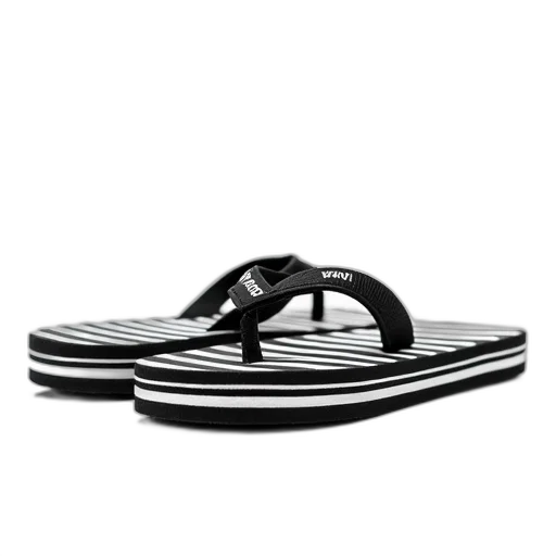 shoes, monochrome, black, white, striped, flip-flop, strap, logo transparent PNG cut-out