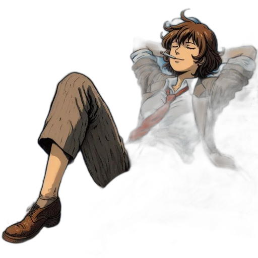 jacket, staff, shoes, concept art, cartoon, pixel art, watercolor, earth tones transparent PNG cut-out