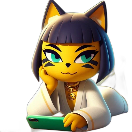staff, concept art, pixel art, 3d render, cartoon, animated, feline, character transparent PNG cut-out