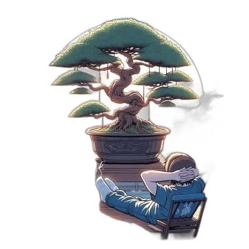 umbrella, hat, tree, furniture, concept art, fantasy art, vaporwave, watercolor transparent PNG cut-out