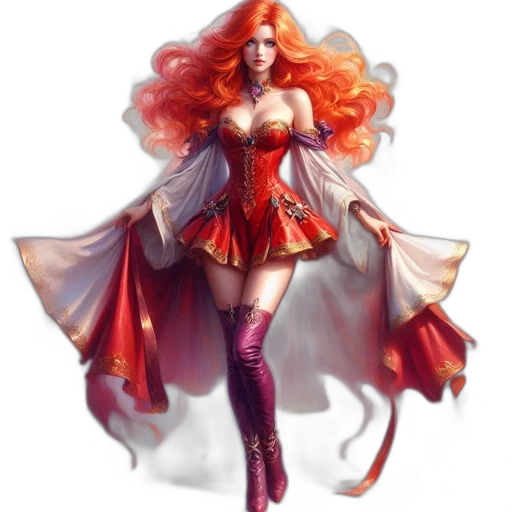 dress, fantasy art, comic book art, concept art, photorealistic, red, colorful, fantastical transparent PNG cut-out