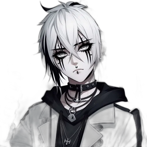face, jacket, creature, concept art, anime, cartoon, fantasy art, monochrome transparent PNG cut-out