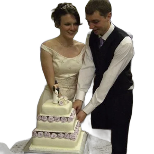 dress, bride, groom, cut, into, their, wedding, cake transparent PNG cut-out