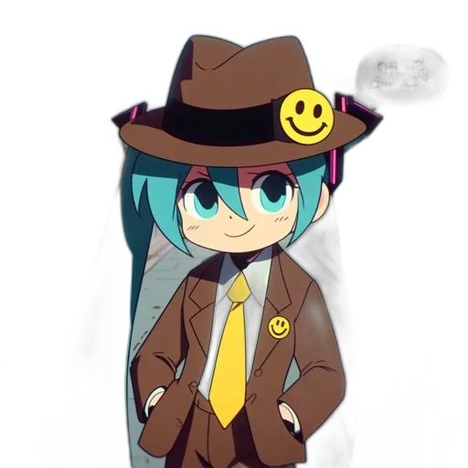 hat, staff, jacket, umbrella, anime, cartoon, pixel art, concept art transparent PNG cut-out