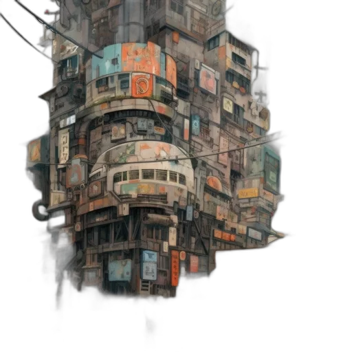 building, robot, face, cyberpunk, concept art, fantasy art, 3d render, city street transparent PNG cut-out