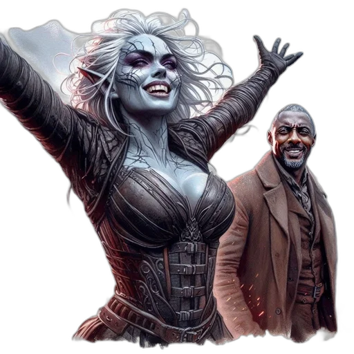 comic book art, concept art, fantasy art, two, characters, one, wild, silver transparent PNG cut-out