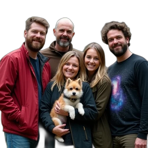 staff, jacket, animal, group, five, people, posing, photo transparent PNG cut-out